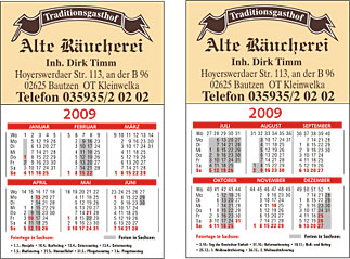 Beispiel Taschenkalender geteilt